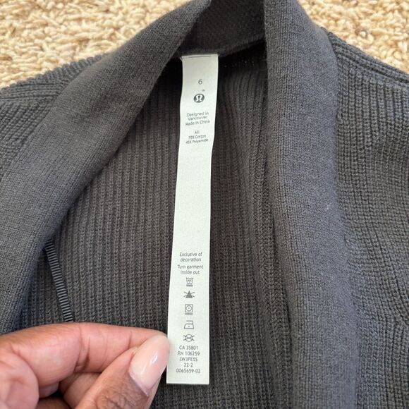 Lululemon Cardigan Sweater Womens Size 6 Dark Gray Ribbed Knit Cotton Open Front - Picture 5 of 8
